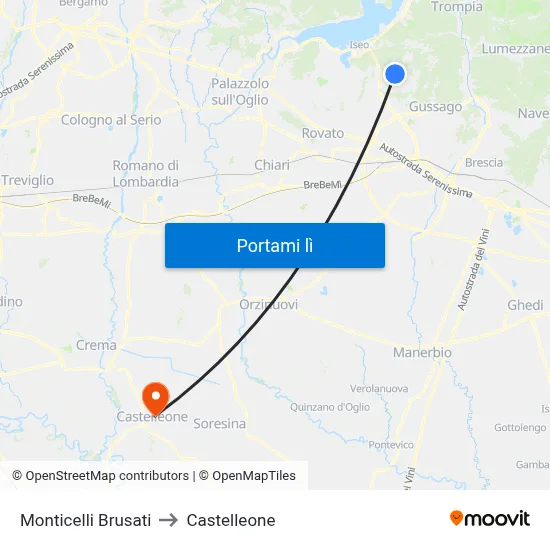 Monticelli Brusati to Castelleone map