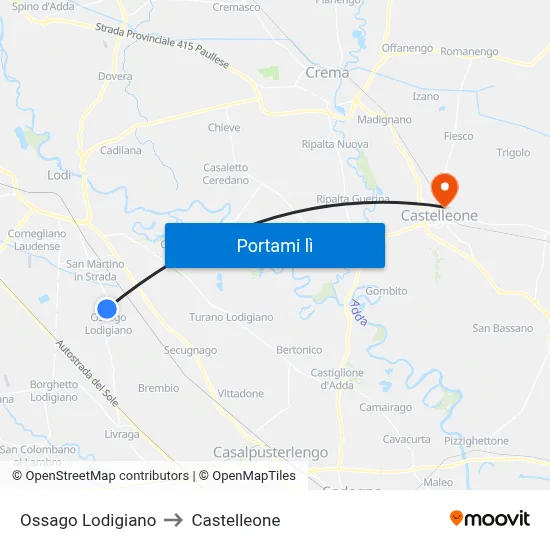 Ossago Lodigiano to Castelleone map