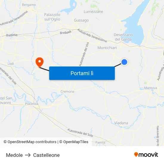 Medole to Castelleone map