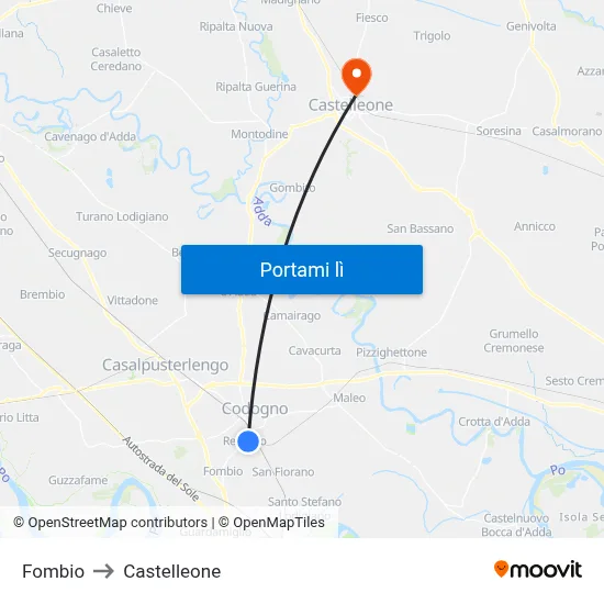 Fombio to Castelleone map
