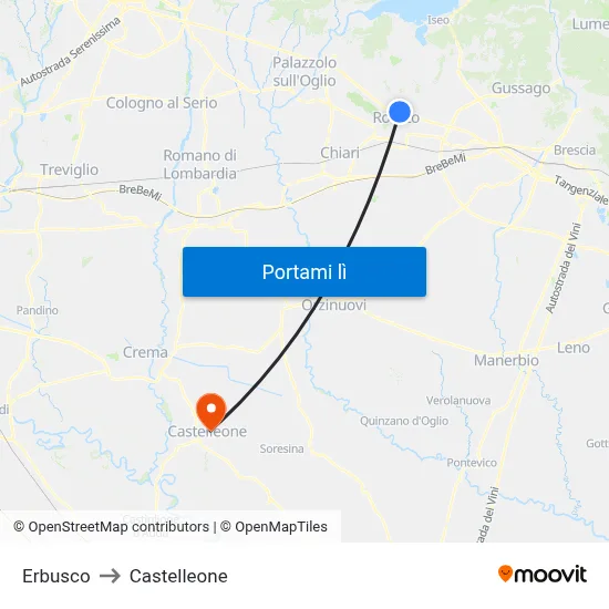 Erbusco to Castelleone map