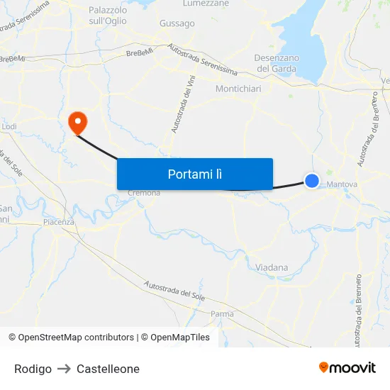 Rodigo to Castelleone map