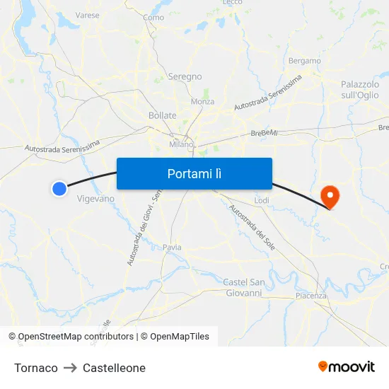 Tornaco to Castelleone map