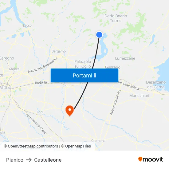 Pianico to Castelleone map