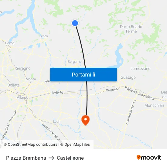 Piazza Brembana to Castelleone map