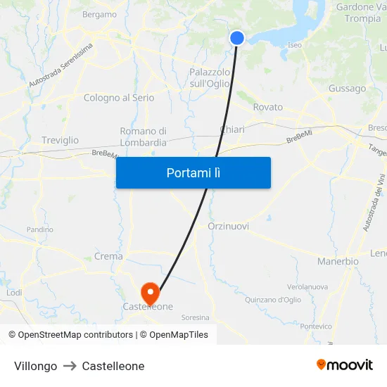 Villongo to Castelleone map