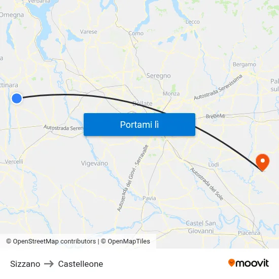Sizzano to Castelleone map