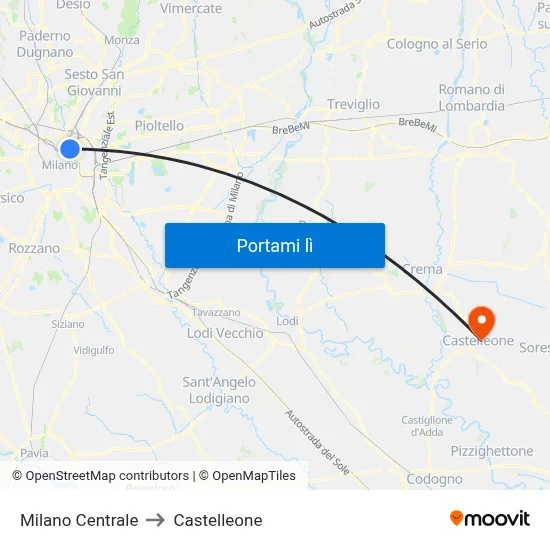 Milano Centrale to Castelleone map