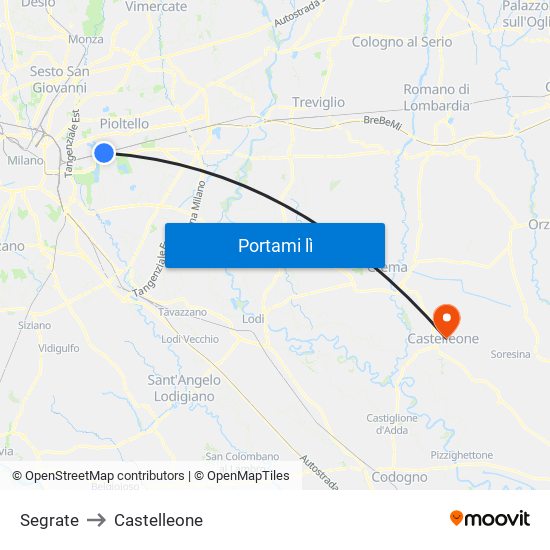 Segrate to Castelleone map