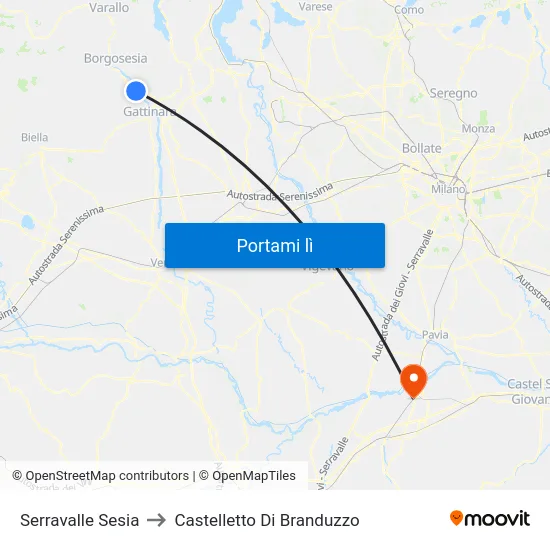 Serravalle Sesia to Castelletto Di Branduzzo map