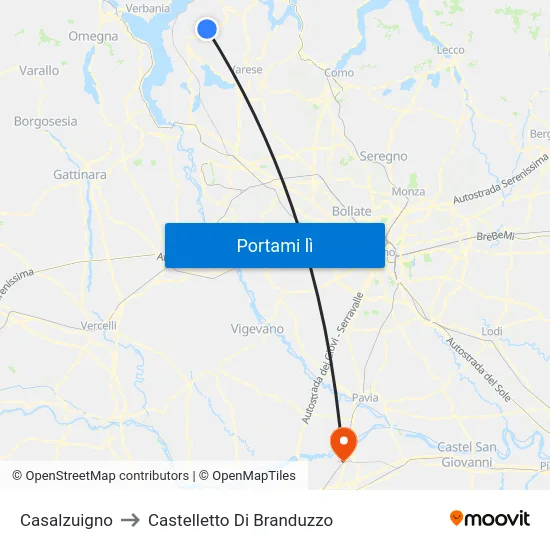 Casalzuigno to Castelletto Di Branduzzo map