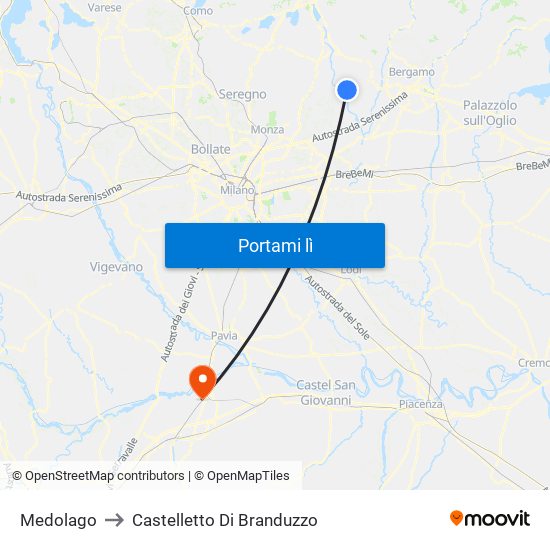 Medolago to Castelletto Di Branduzzo map