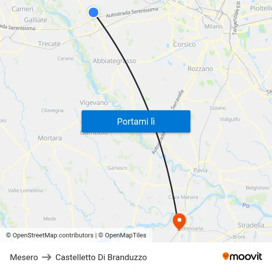 Mesero to Castelletto Di Branduzzo map