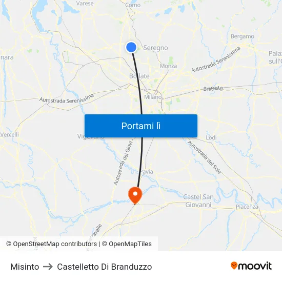 Misinto to Castelletto Di Branduzzo map