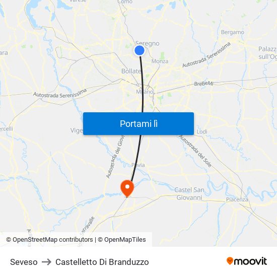 Seveso to Castelletto Di Branduzzo map