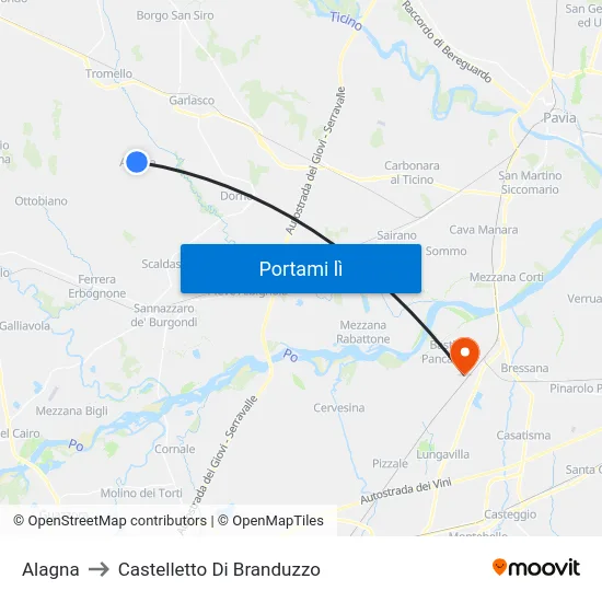Alagna to Castelletto Di Branduzzo map