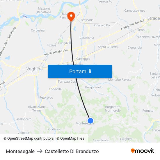 Montesegale to Castelletto Di Branduzzo map