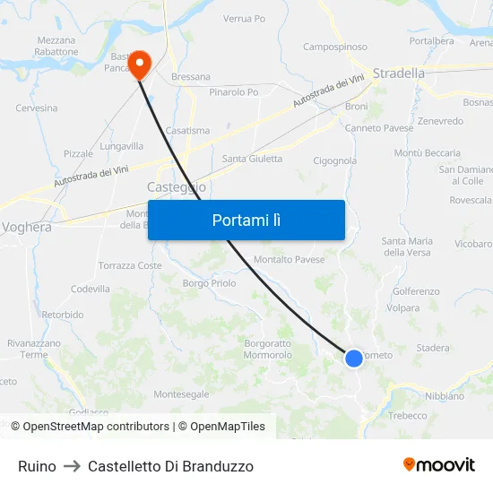 Ruino to Castelletto Di Branduzzo map