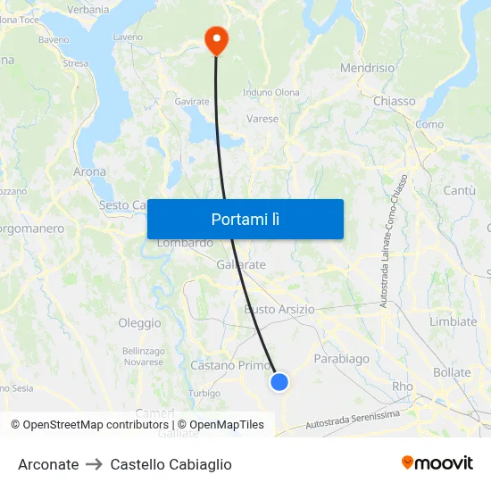 Arconate to Castello Cabiaglio map