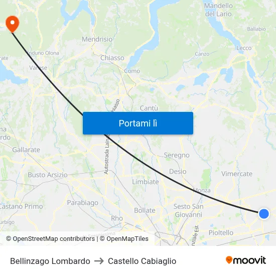 Bellinzago Lombardo to Castello Cabiaglio map