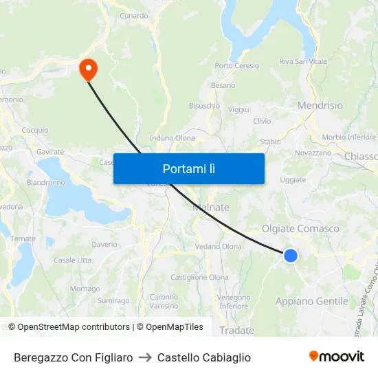 Beregazzo Con Figliaro to Castello Cabiaglio map