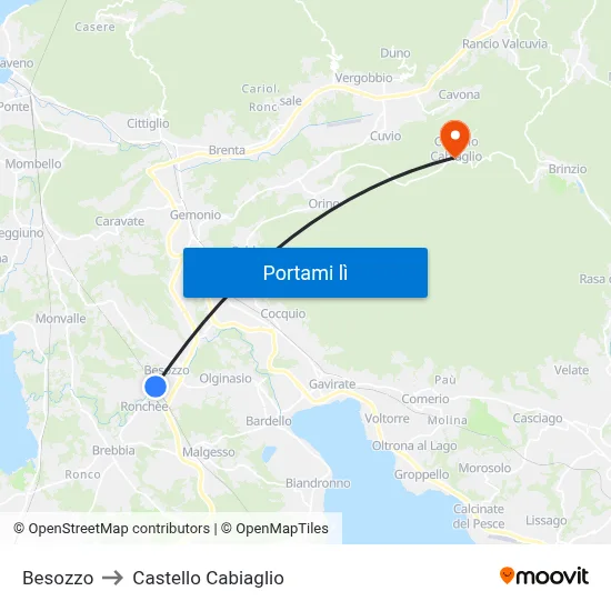 Besozzo to Castello Cabiaglio map