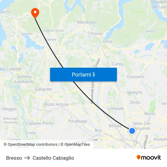 Bresso to Castello Cabiaglio map
