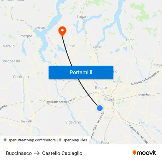 Buccinasco to Castello Cabiaglio map