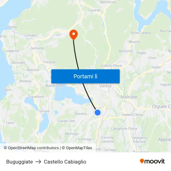 Buguggiate to Castello Cabiaglio map