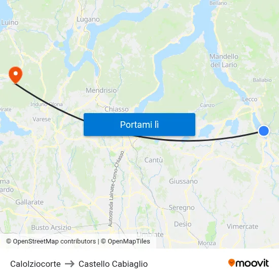 Calolziocorte to Castello Cabiaglio map