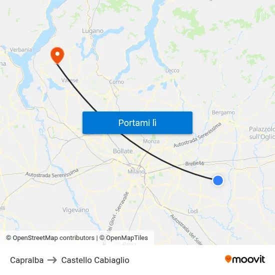Capralba to Castello Cabiaglio map