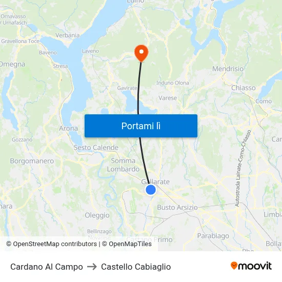 Cardano Al Campo to Castello Cabiaglio map