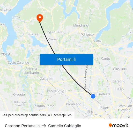 Caronno Pertusella to Castello Cabiaglio map