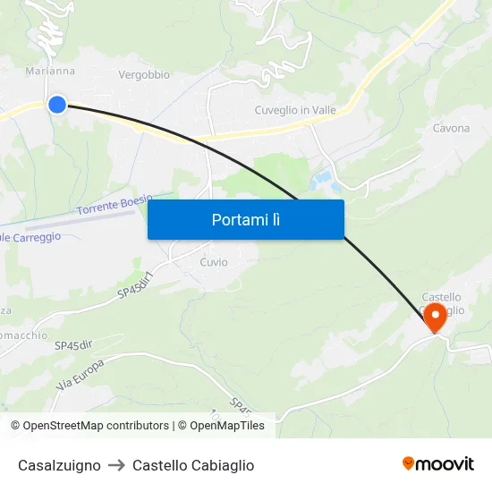 Casalzuigno to Castello Cabiaglio map