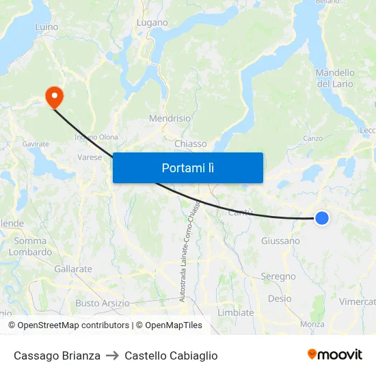 Cassago Brianza to Castello Cabiaglio map
