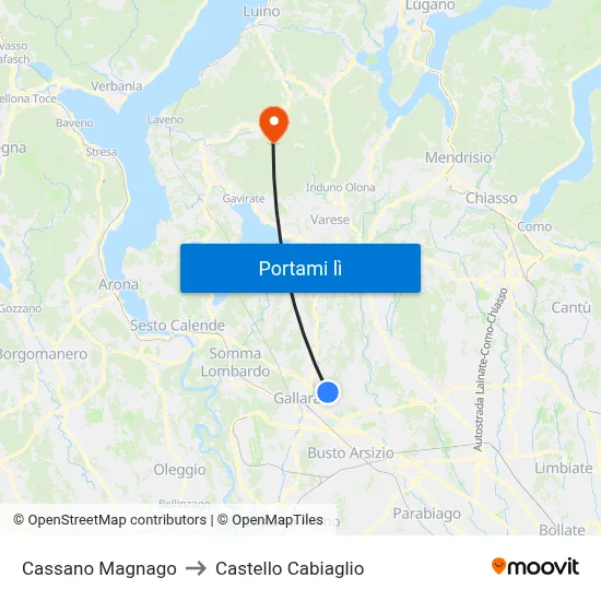 Cassano Magnago to Castello Cabiaglio map