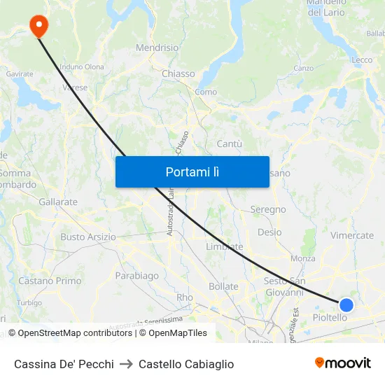Cassina De' Pecchi to Castello Cabiaglio map