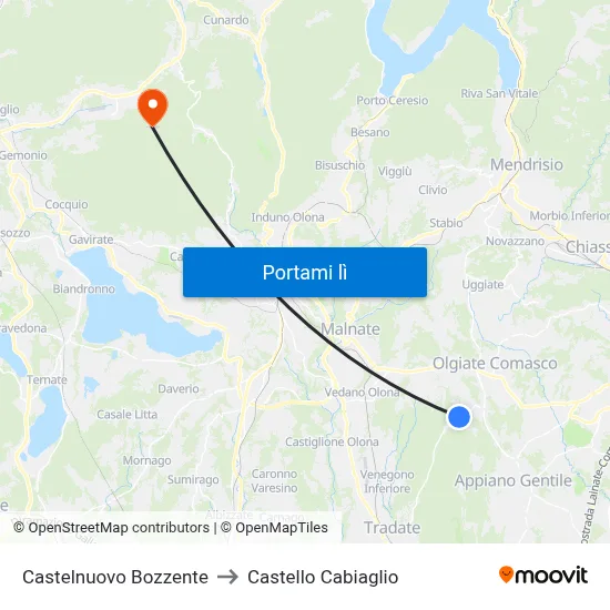 Castelnuovo Bozzente to Castello Cabiaglio map