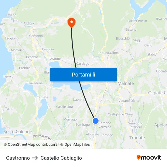 Castronno to Castello Cabiaglio map