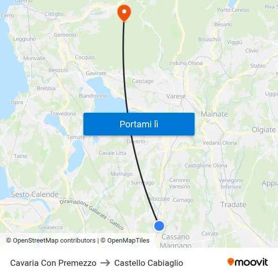 Cavaria Con Premezzo to Castello Cabiaglio map