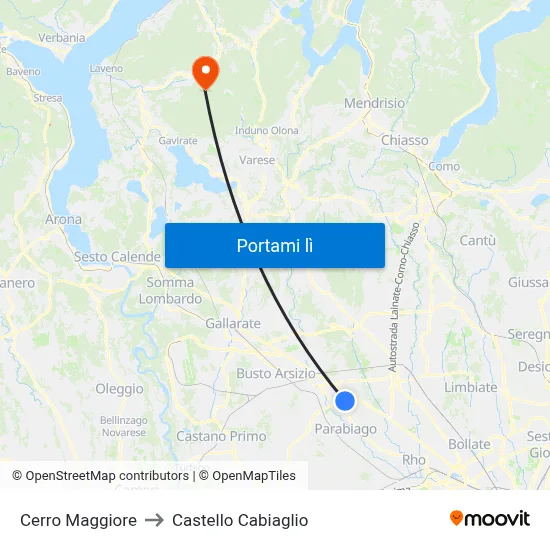 Cerro Maggiore to Castello Cabiaglio map
