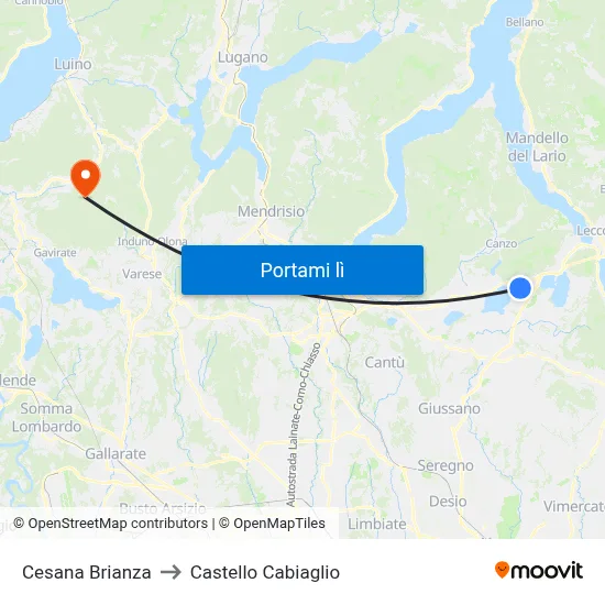 Cesana Brianza to Castello Cabiaglio map