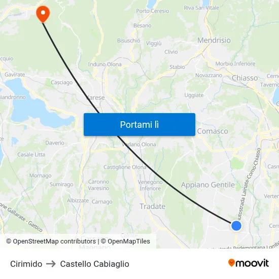 Cirimido to Castello Cabiaglio map