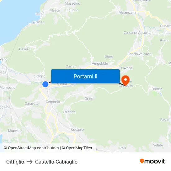 Cittiglio to Castello Cabiaglio map