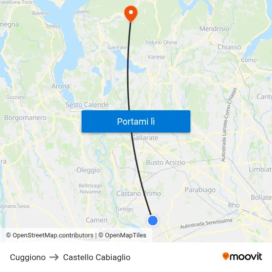 Cuggiono to Castello Cabiaglio map