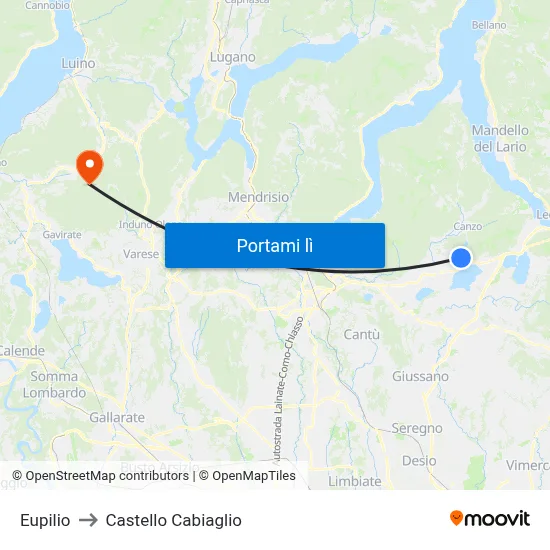 Eupilio to Castello Cabiaglio map