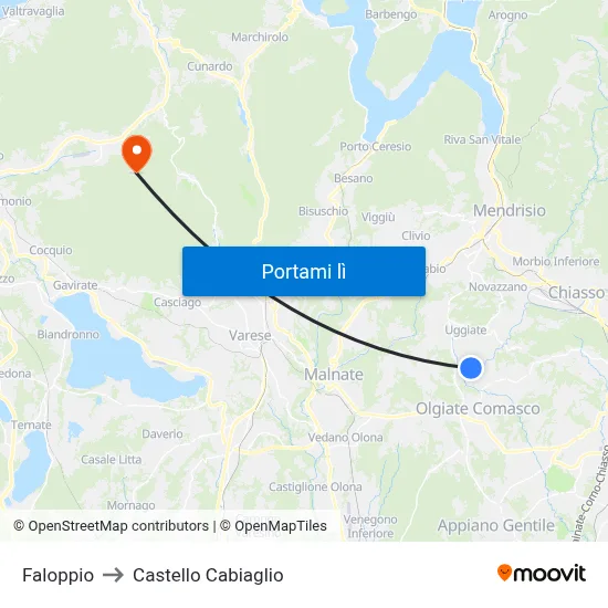 Faloppio to Castello Cabiaglio map