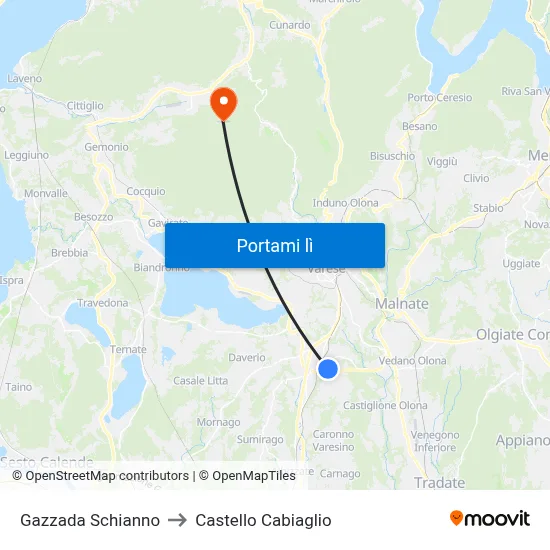 Gazzada Schianno to Castello Cabiaglio map