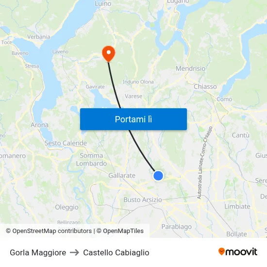 Gorla Maggiore to Castello Cabiaglio map