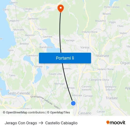 Jerago Con Orago to Castello Cabiaglio map